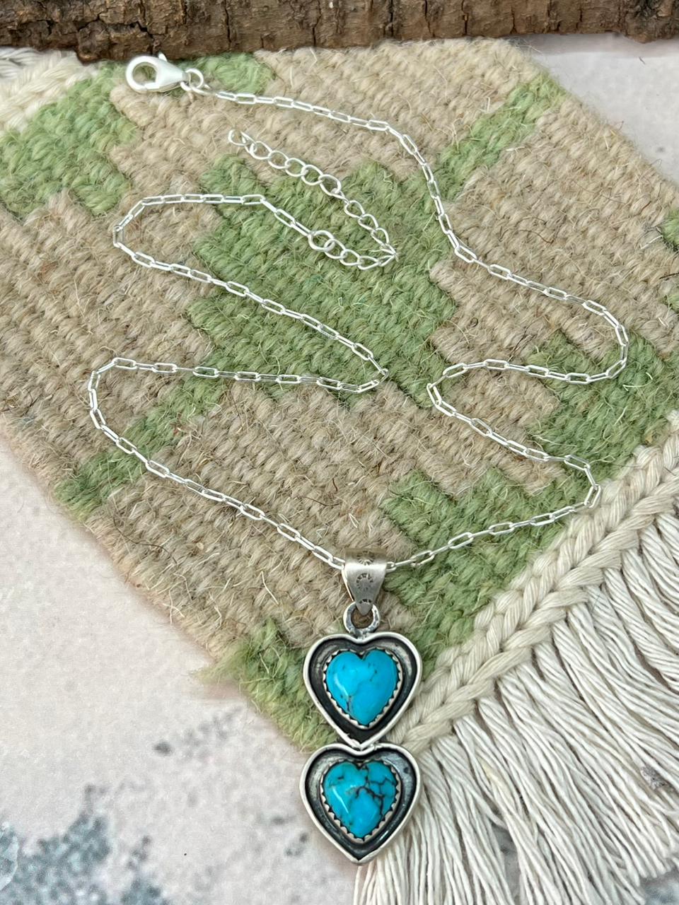 Handmade Sterling Silver Arizona Turquoise Heart Necklace "Signed Nizhoni"