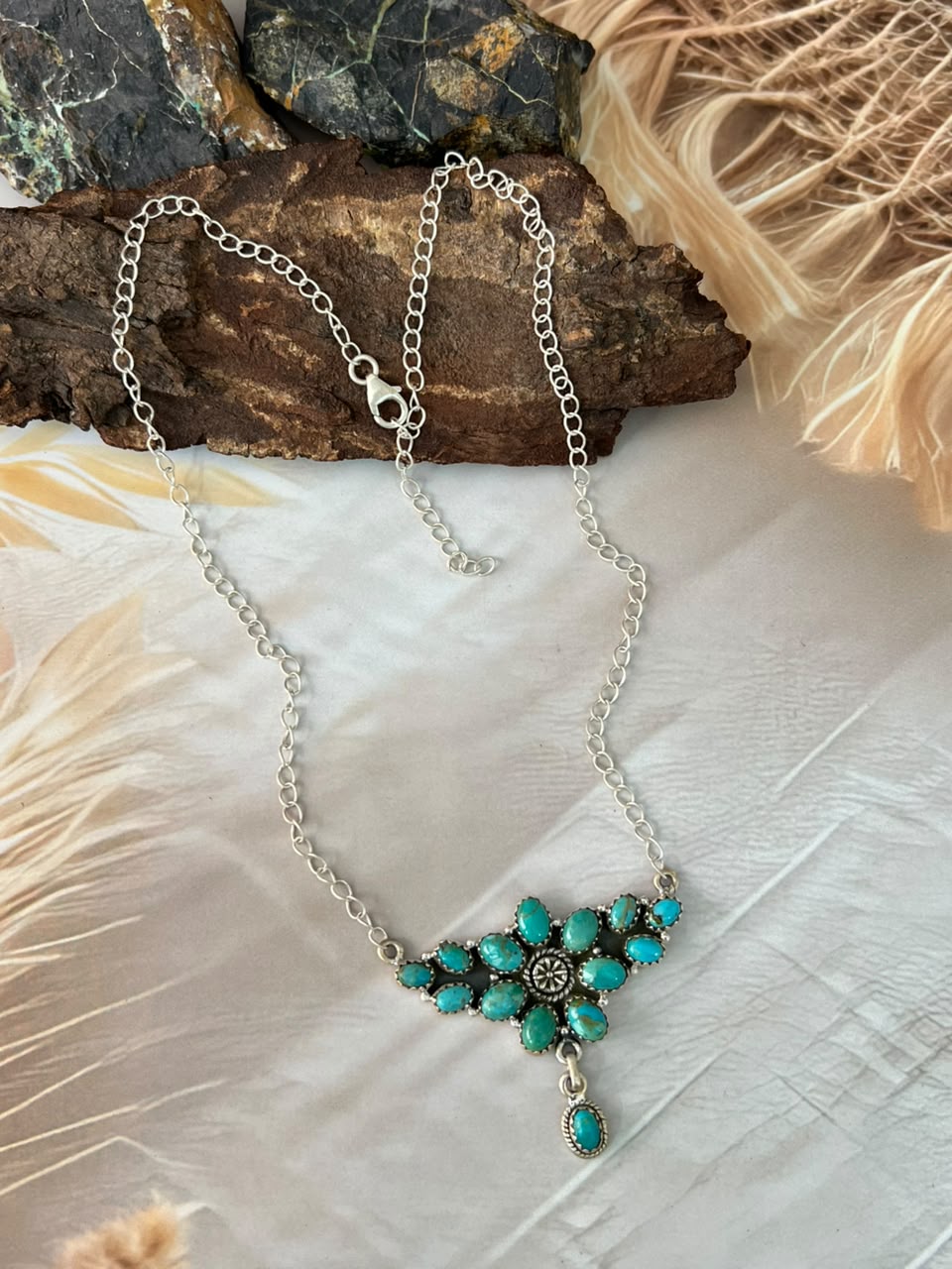 Handmade Sterling Silver Kingman Turquoise Necklace Signed Nizhoni