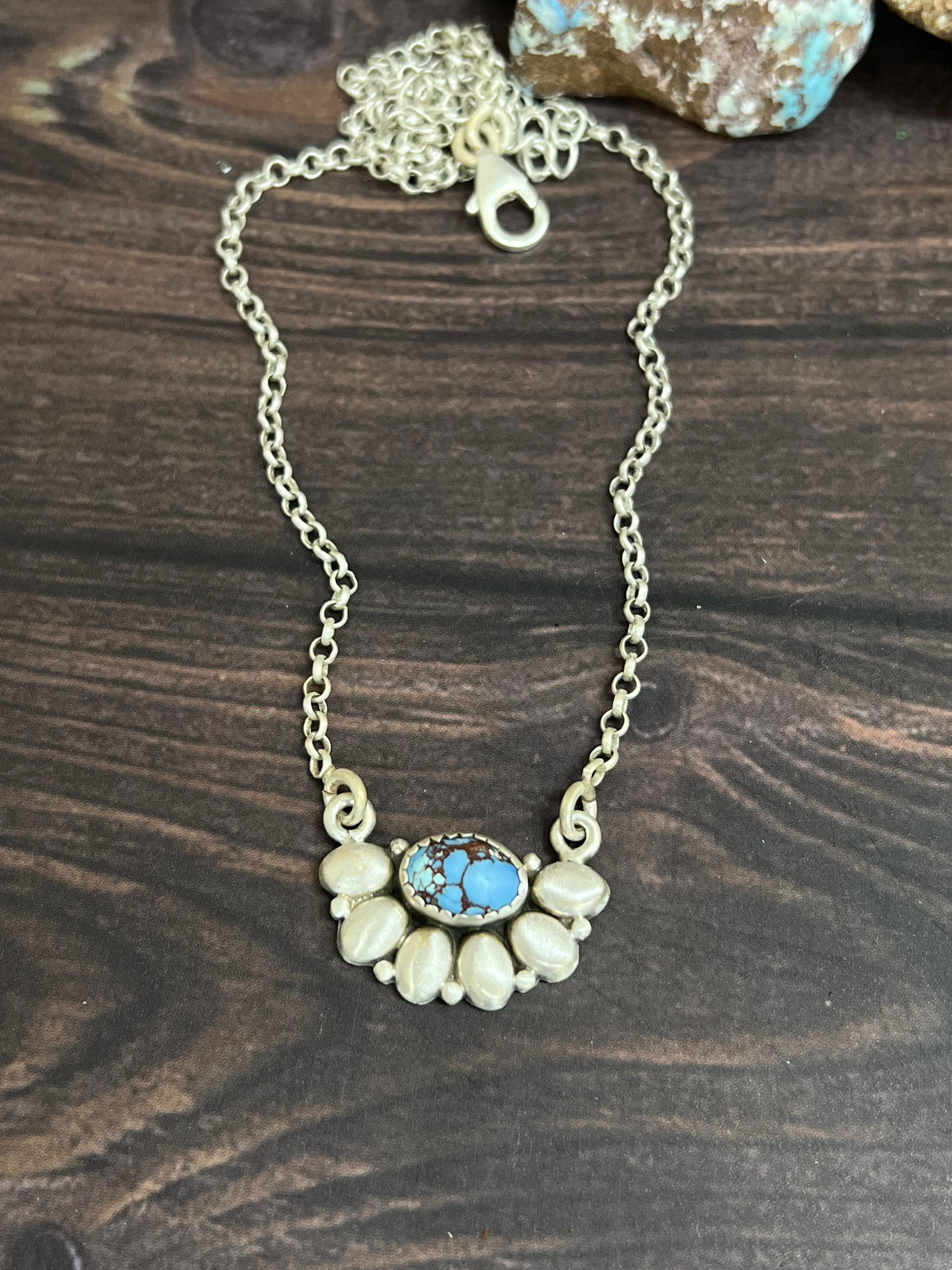 "Ball Collection" Handmade Sterling Silver Golden Hills Turquoise Necklace with Signed Nizhoni