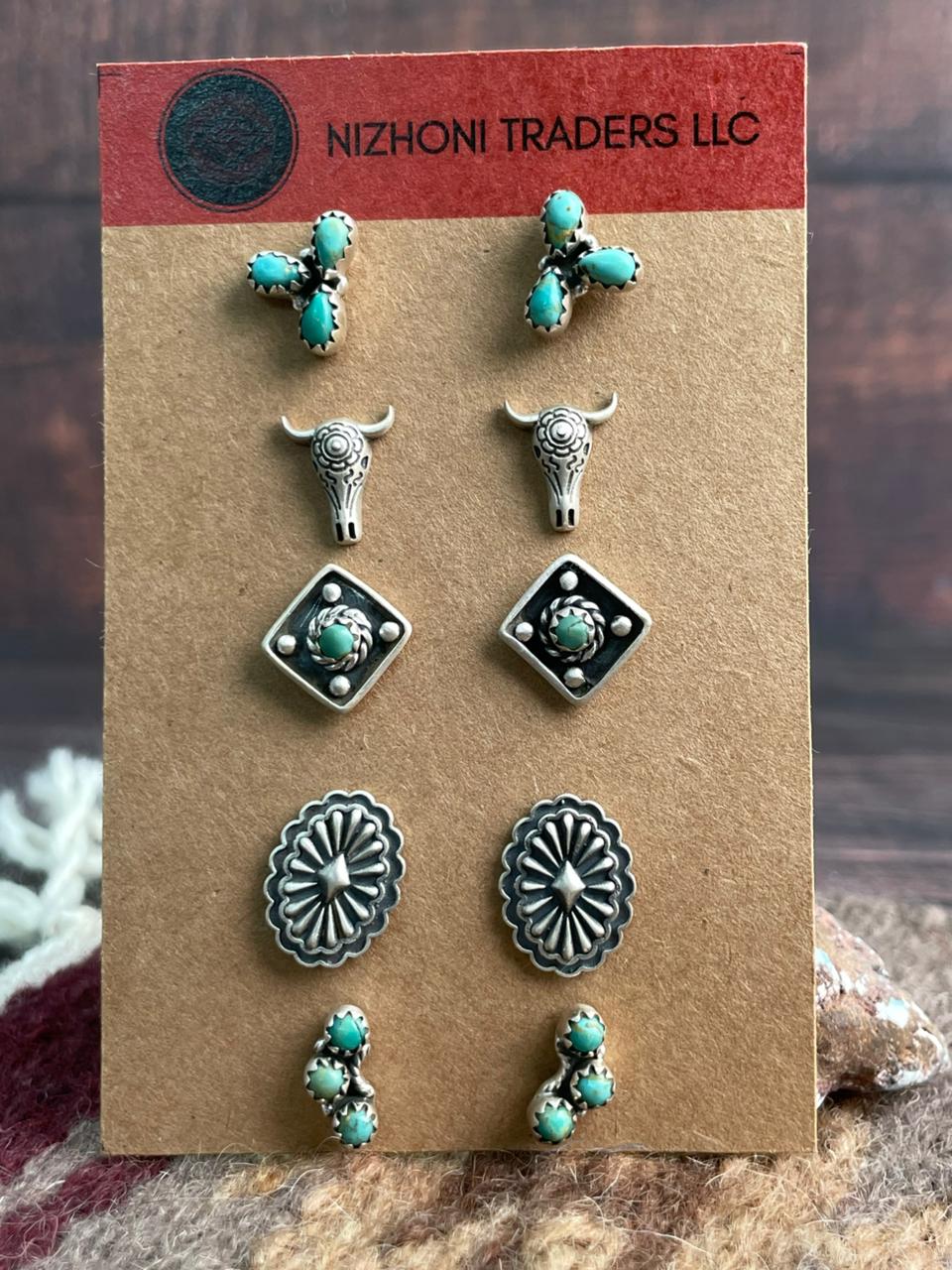 Handmade Sterling Silver Kingman Turquoise Earrings Card