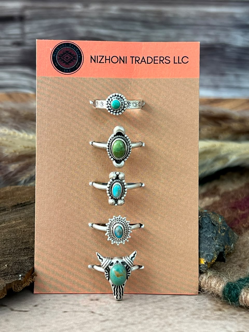 Handmade Sterling Silver Kingman Turquoise Adjustable Ring Card