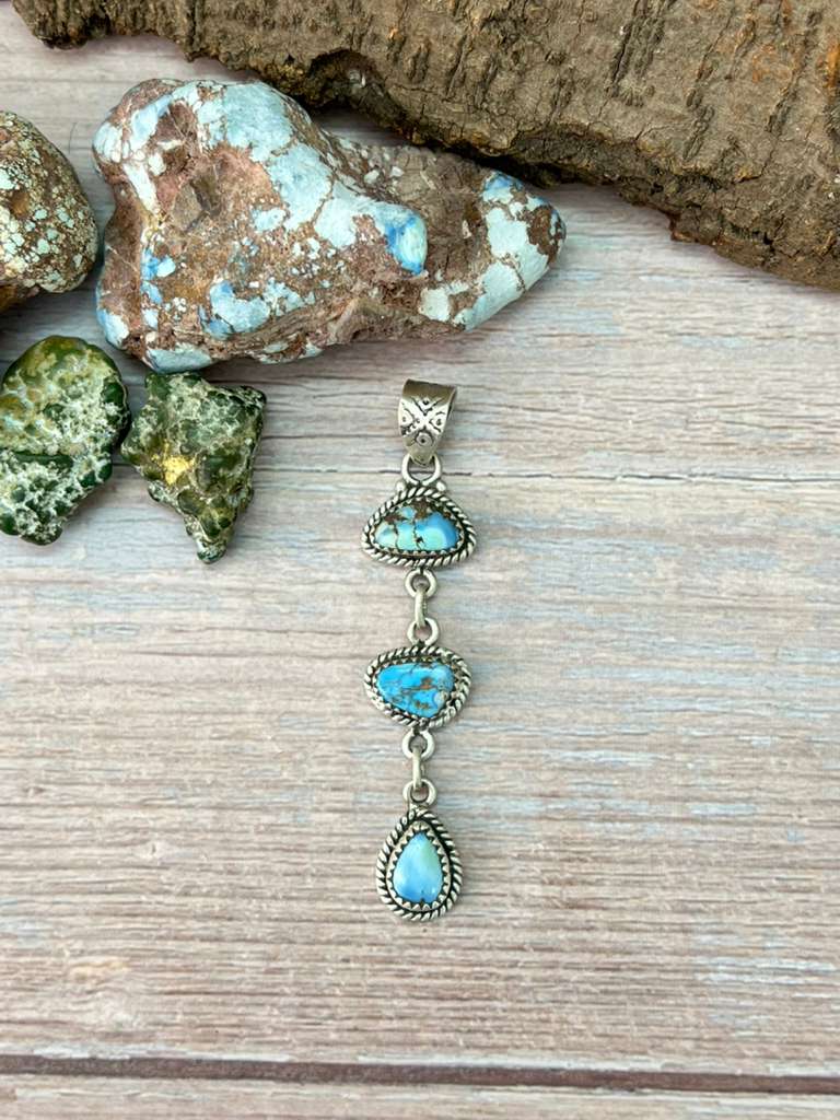 Handmade Sterling Silver Golden Hills Turquoise Pendant with Signed Nizhoni