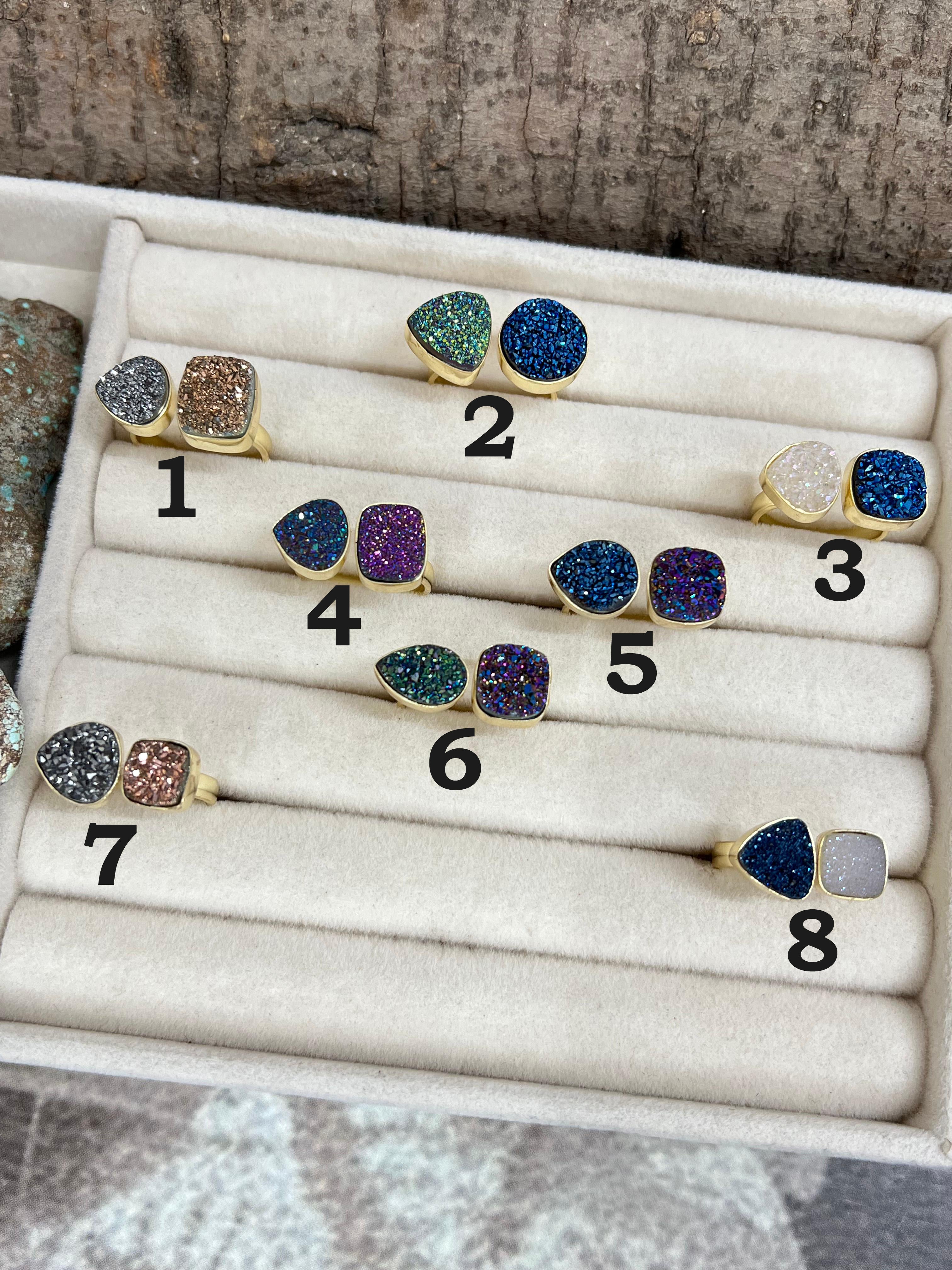 “The Boho Collection” Natural 2 Stone Druzy Adjustable Ring