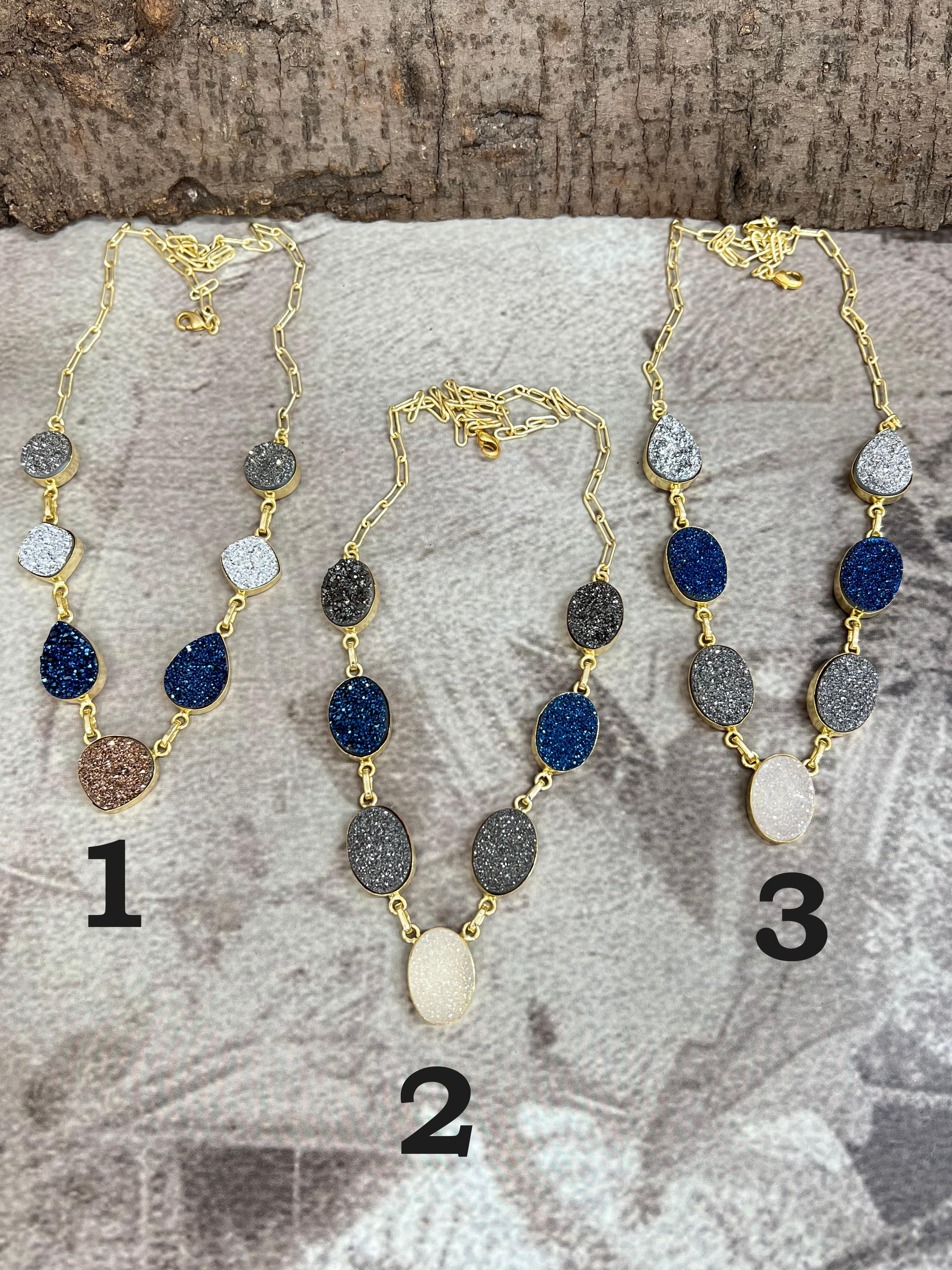 “The Boho Collection” Handmade Natural Multi-Color Druzy Necklace
