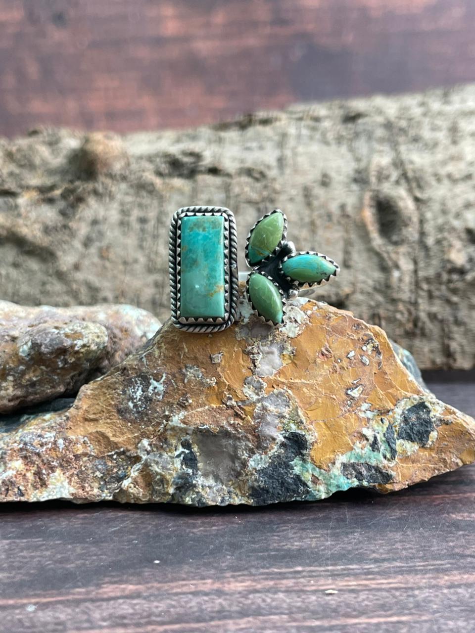 Handmade Sterling Silver Kingman Turquoise Adjustable Ring "Signed Nizhoni"