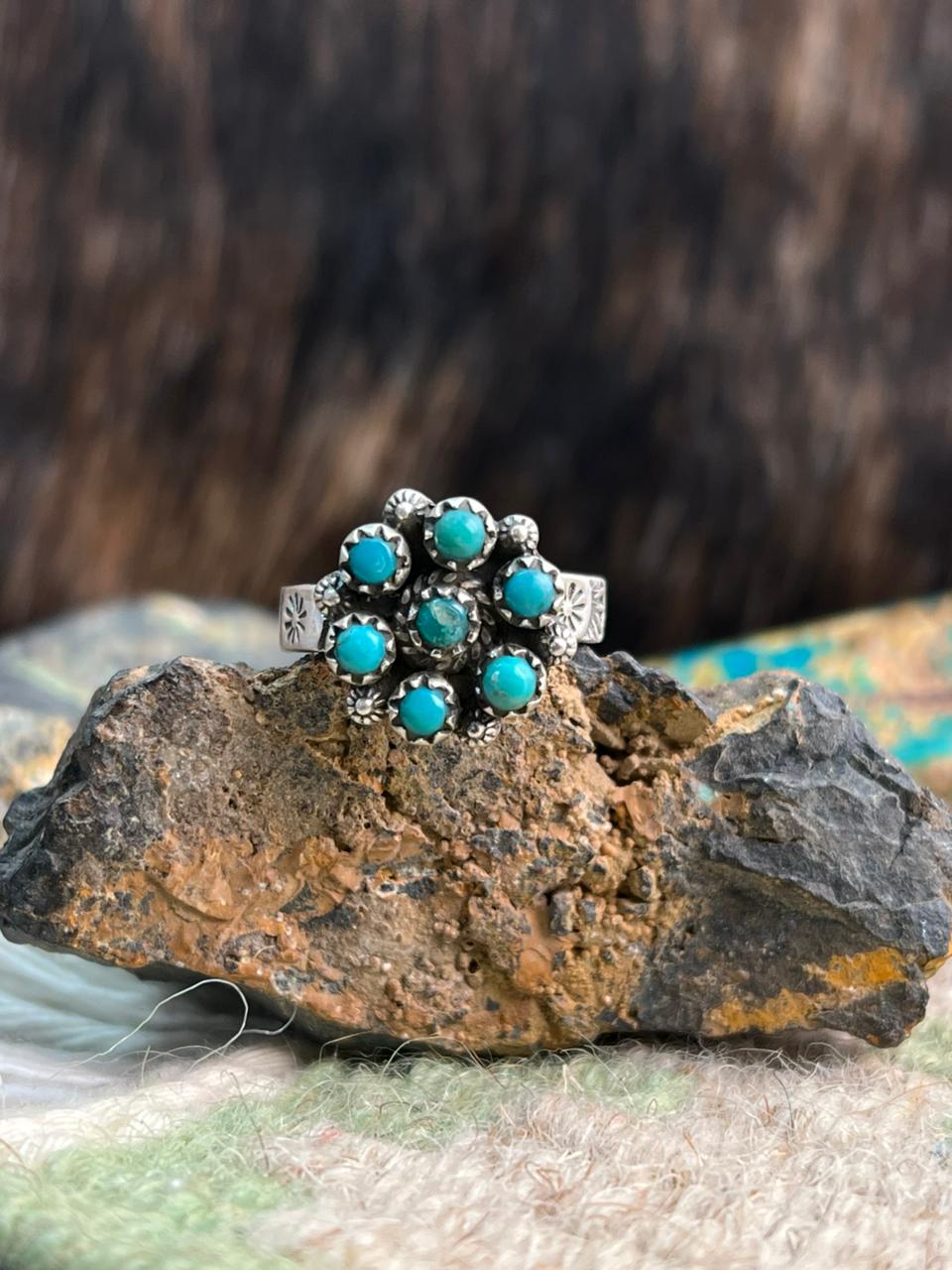 Handmade Sterling Silver Kingman Turquoise Adjustable Ring "Signed Nizhoni"
