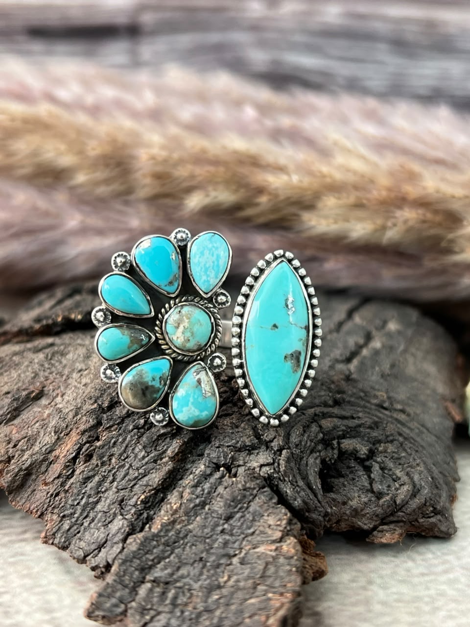 Handmade Sterling Silver Campitos Turquoise Collection: Adjustable Ring Signed Nizhoni