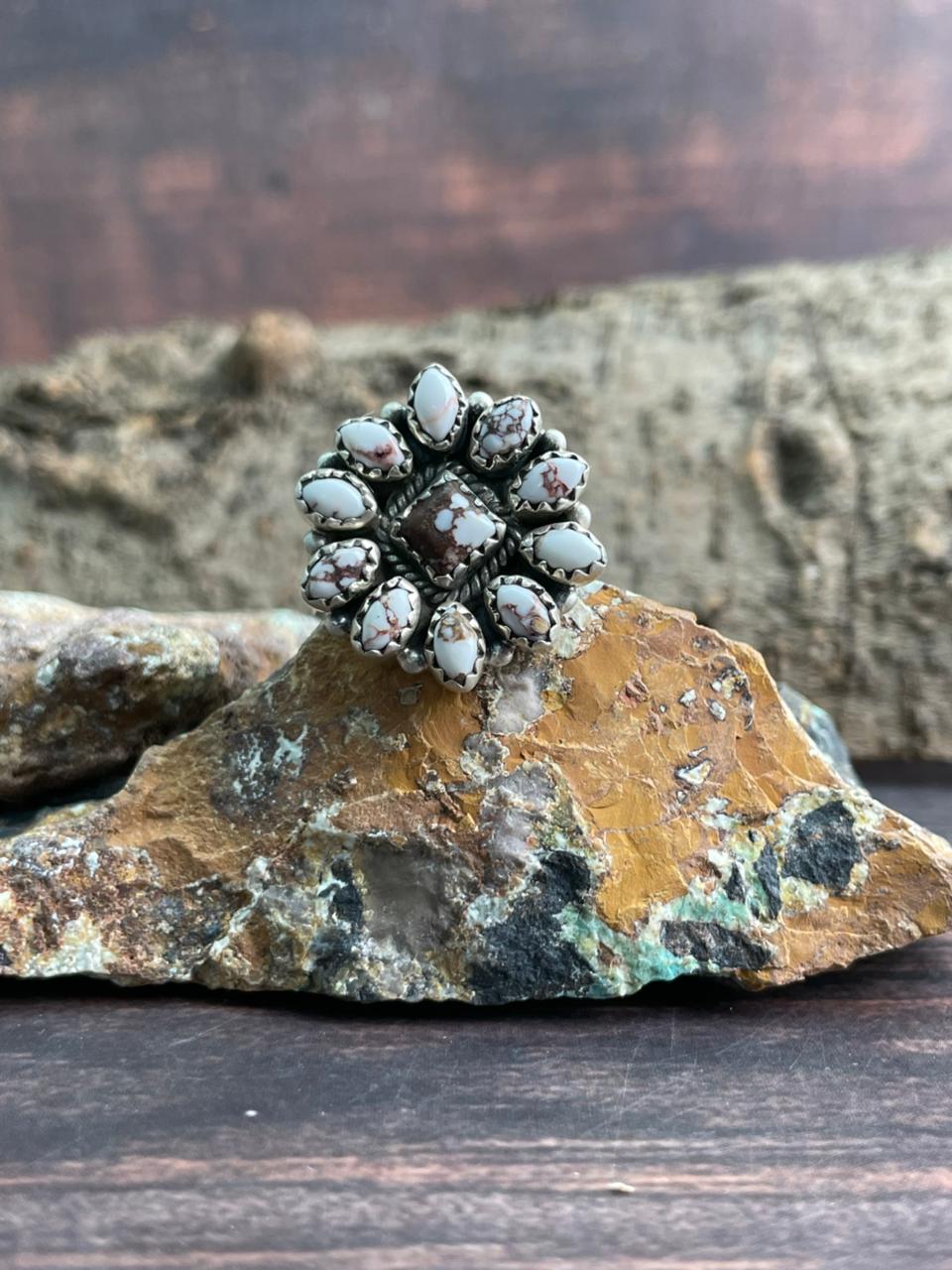 Handmade Sterling Silver Wildhorse Magnesite Adjustable Ring "Signed Nizhoni"