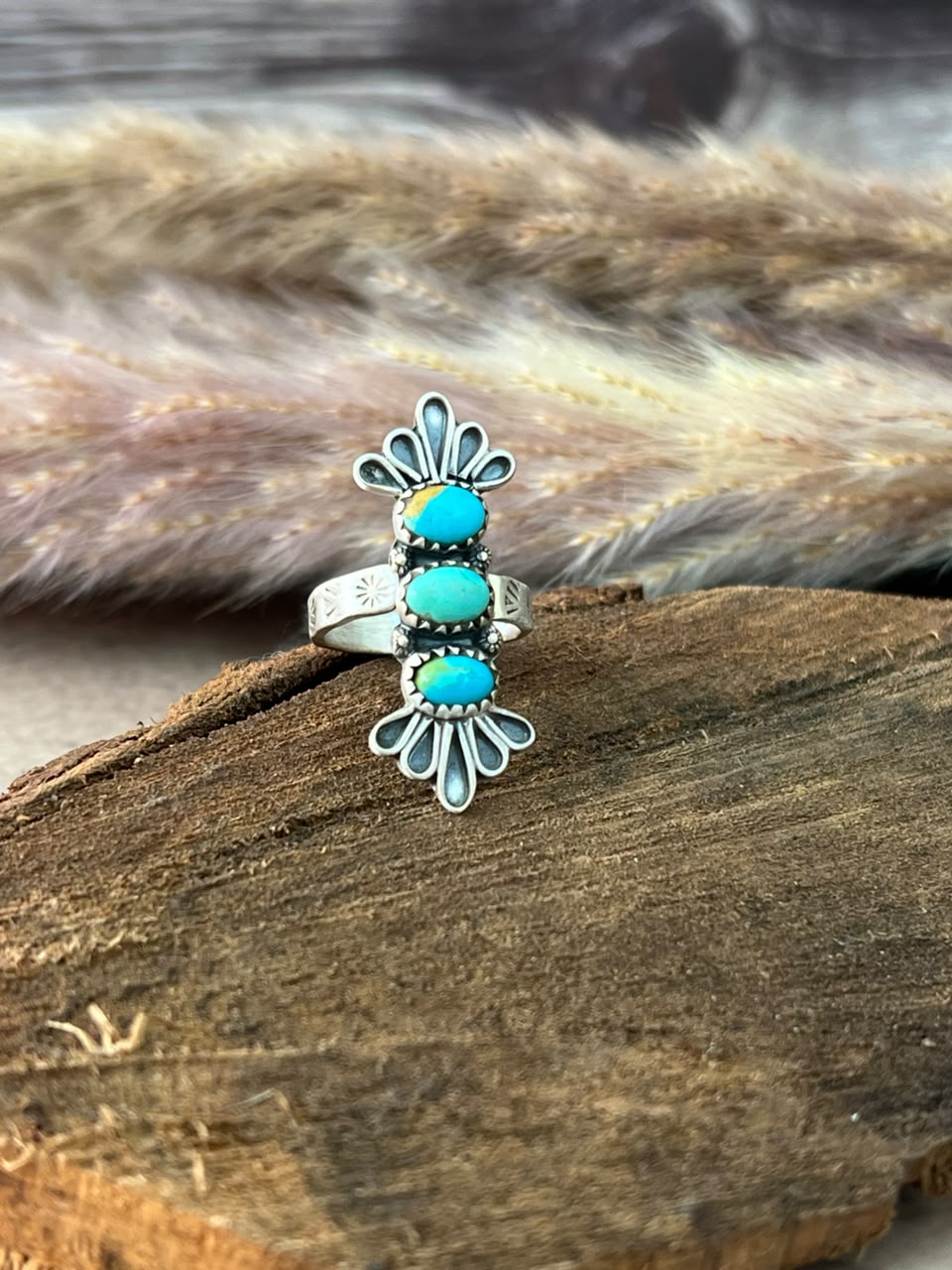 Handmade Sterling Silver Kingman Turquoise Adjustable Ring Signed Nizhoni
