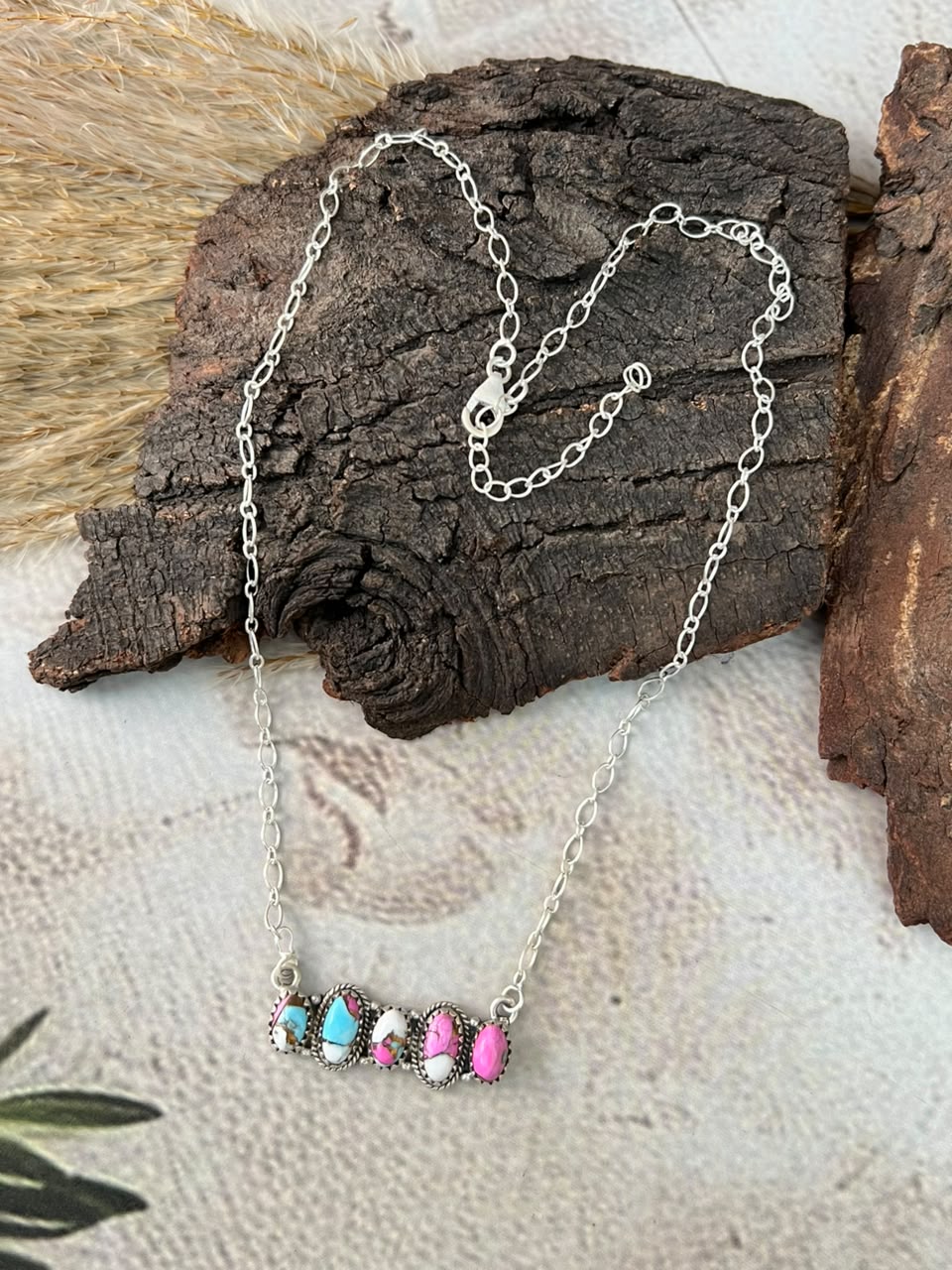 Handmade Sterling Silver Cotton Candy Necklace Signed Nizhoni