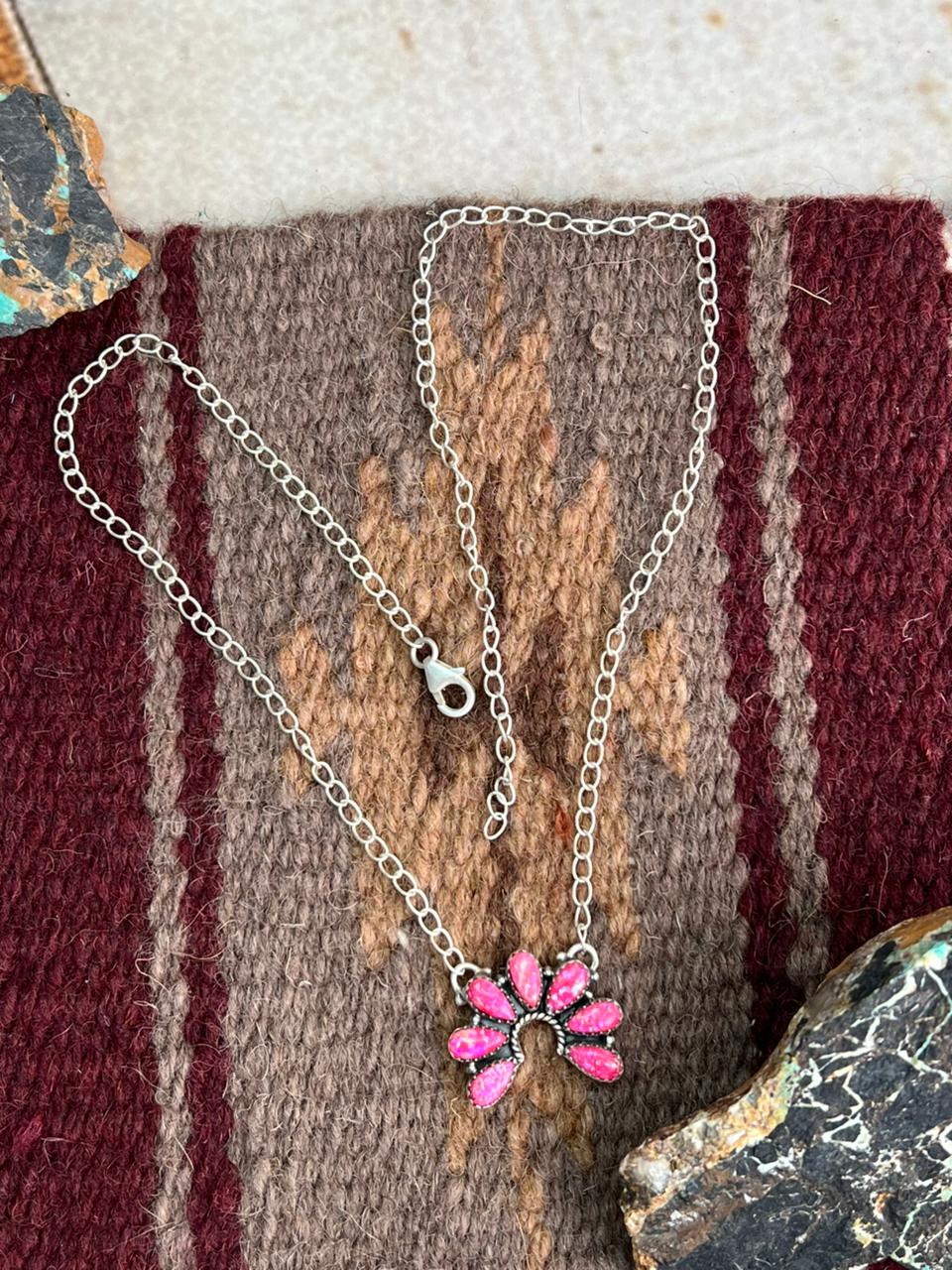Handmade Sterling Silver Hot Pink Necklace "Signed Nizhoni"