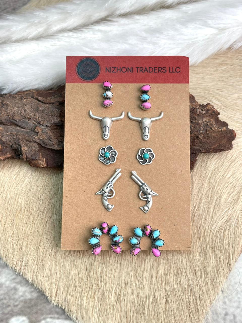 Handmade Sterling Silver, Cotton Candy and Kingman Post Studs Earrings Set