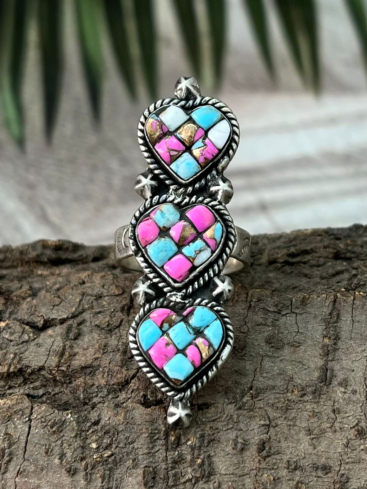 Handmade Sterling Silver Cotton Candy Heart Shape Adjustable Ring "Signed Nizhoni"