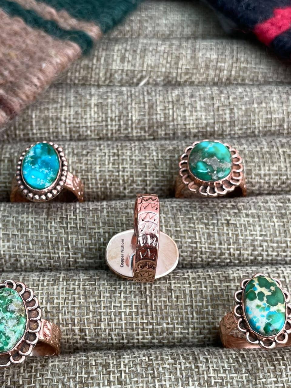 Handmade Sonoran Mountain Turquoise Copper Collection: Adjustable Ring Signed Nizhoni