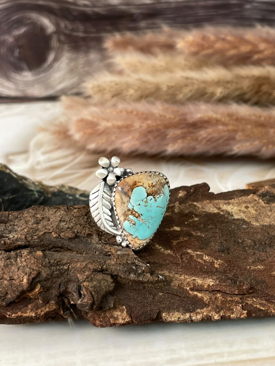 Handmade Sterling Silver Royston Turquoise Adjustable Ring Signed Nizhoni