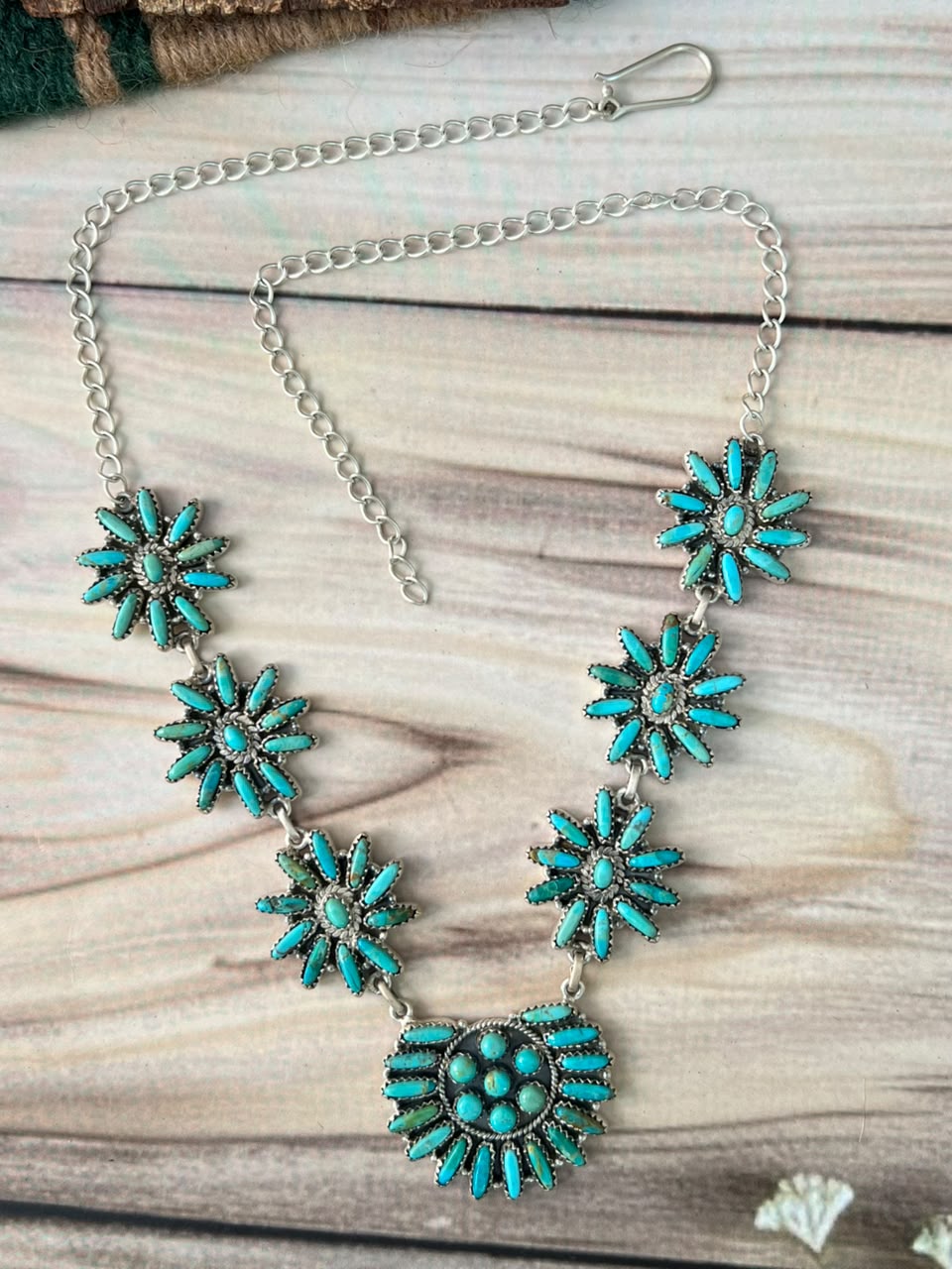 Handmade Sterling Silver Kingman Turquoise Necklace Signed Nizhoni