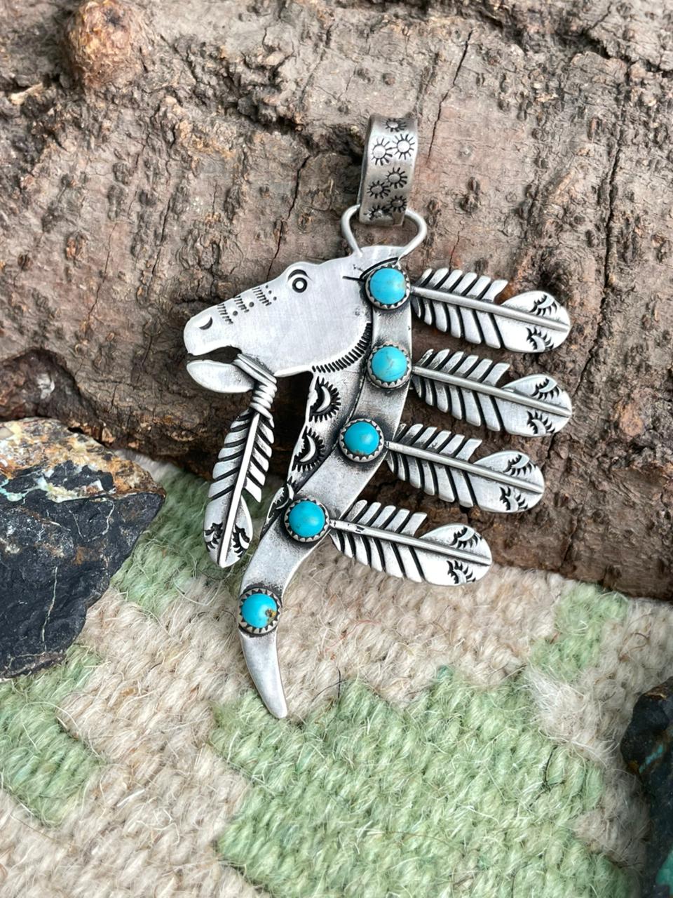 Handmade Sterling Silver Kingman Turquoise Pendant "Signed Nizhoni"