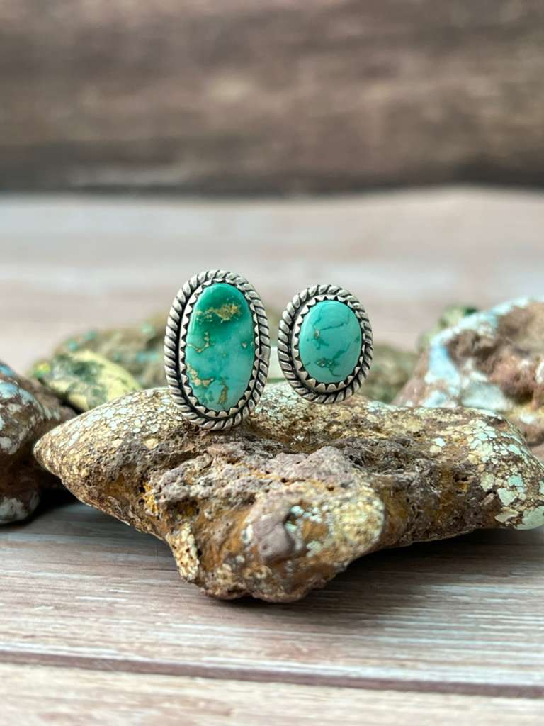 Handmade Sterling Silver Emerald Valley Turquoise Adjustable Ring "Signed Nizhoni"