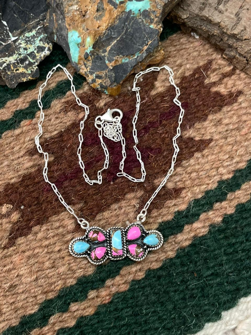 Handmade Sterling Silver Cotton Candy Necklace "Signed Nizhoni"