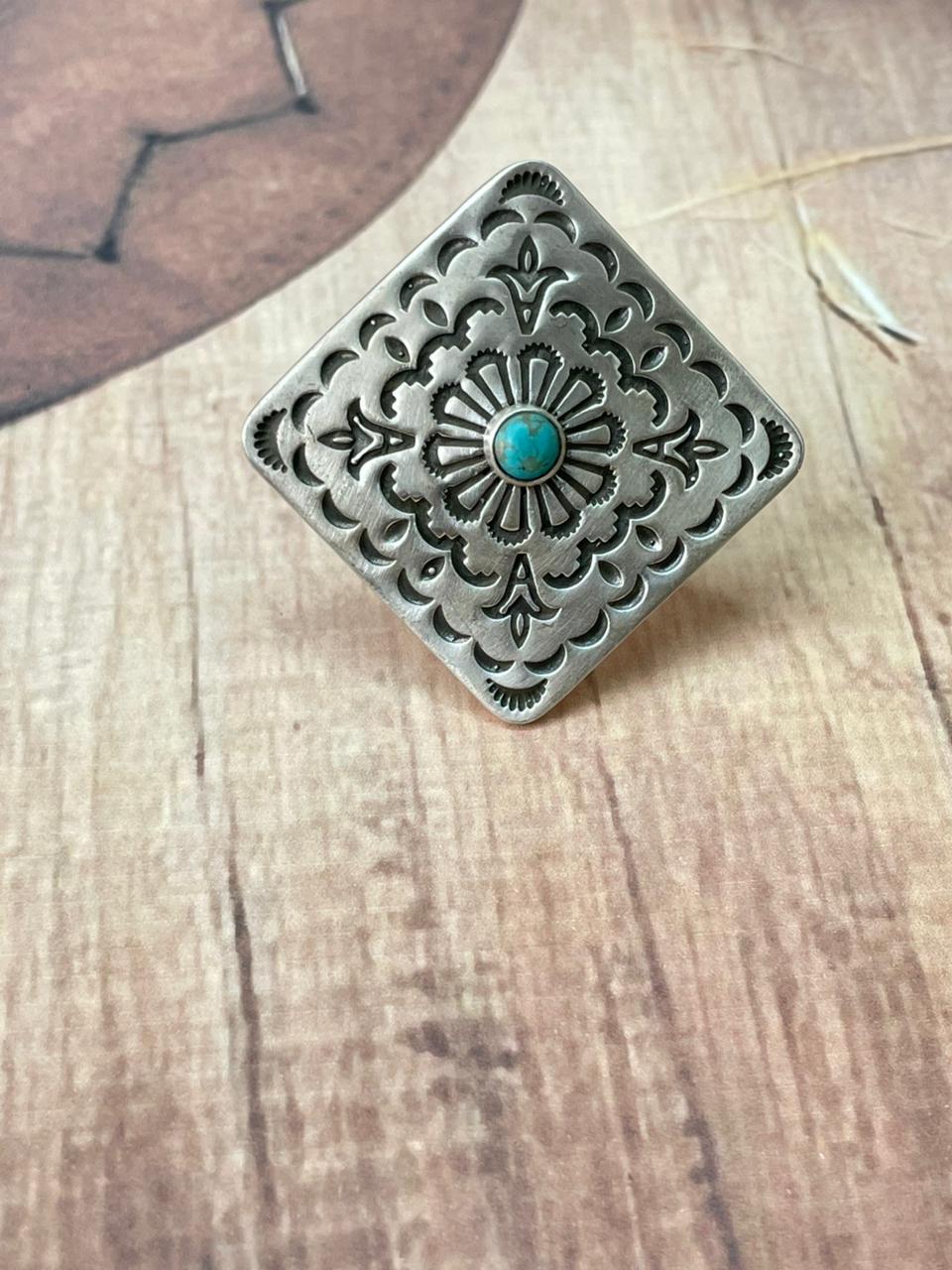 Handmade Sterling Silver Kingman Turquoise Adjustable Ring "Signed Nizhoni"