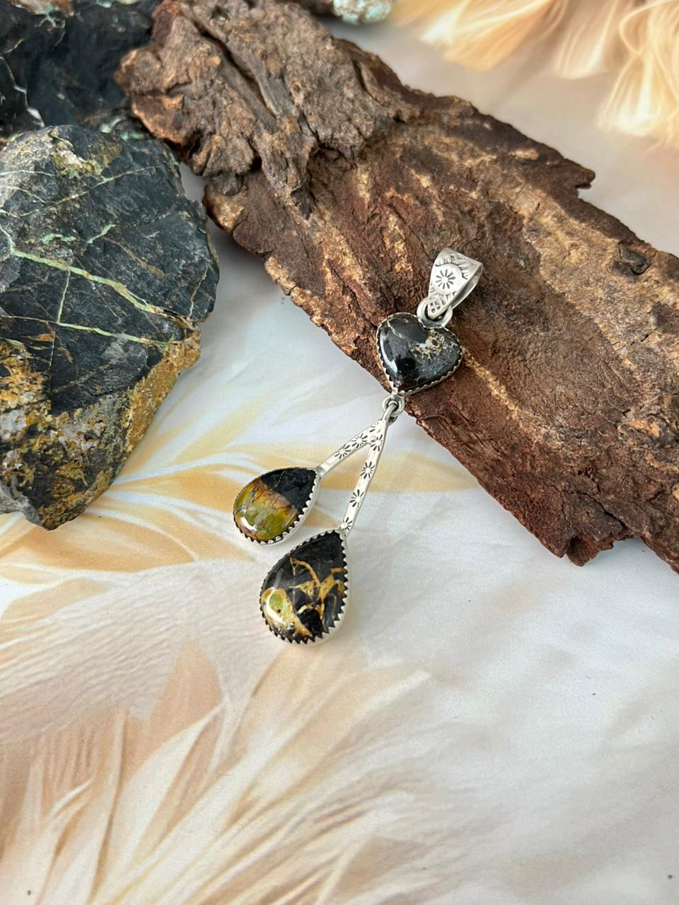 Handmade Sterling Silver Blackjack Turquoise Pendant "Signed Nizhoni"