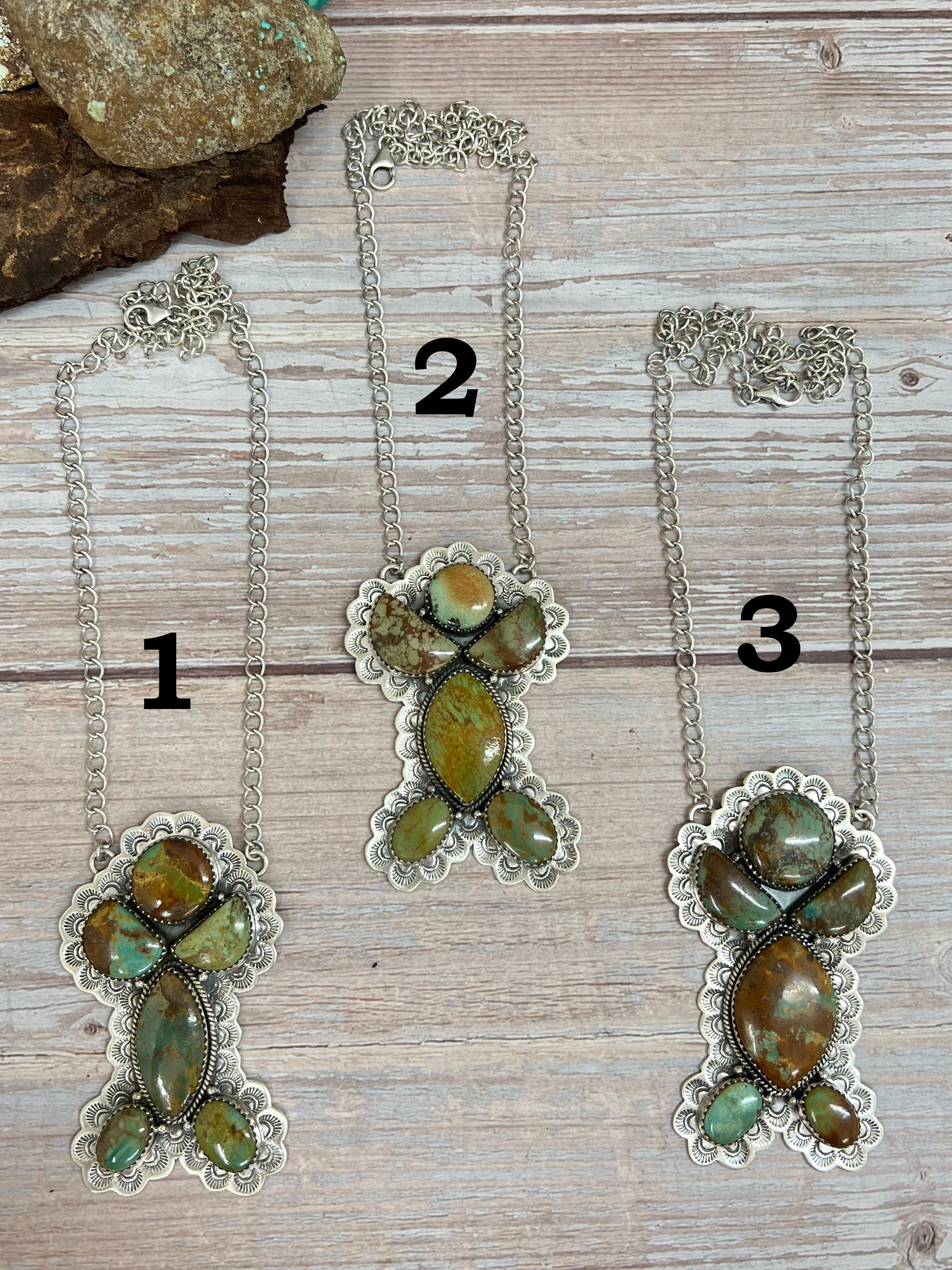 Handmade Sterling Silver Old Stock Royston Turquoise Necklace Signed Nizhoni