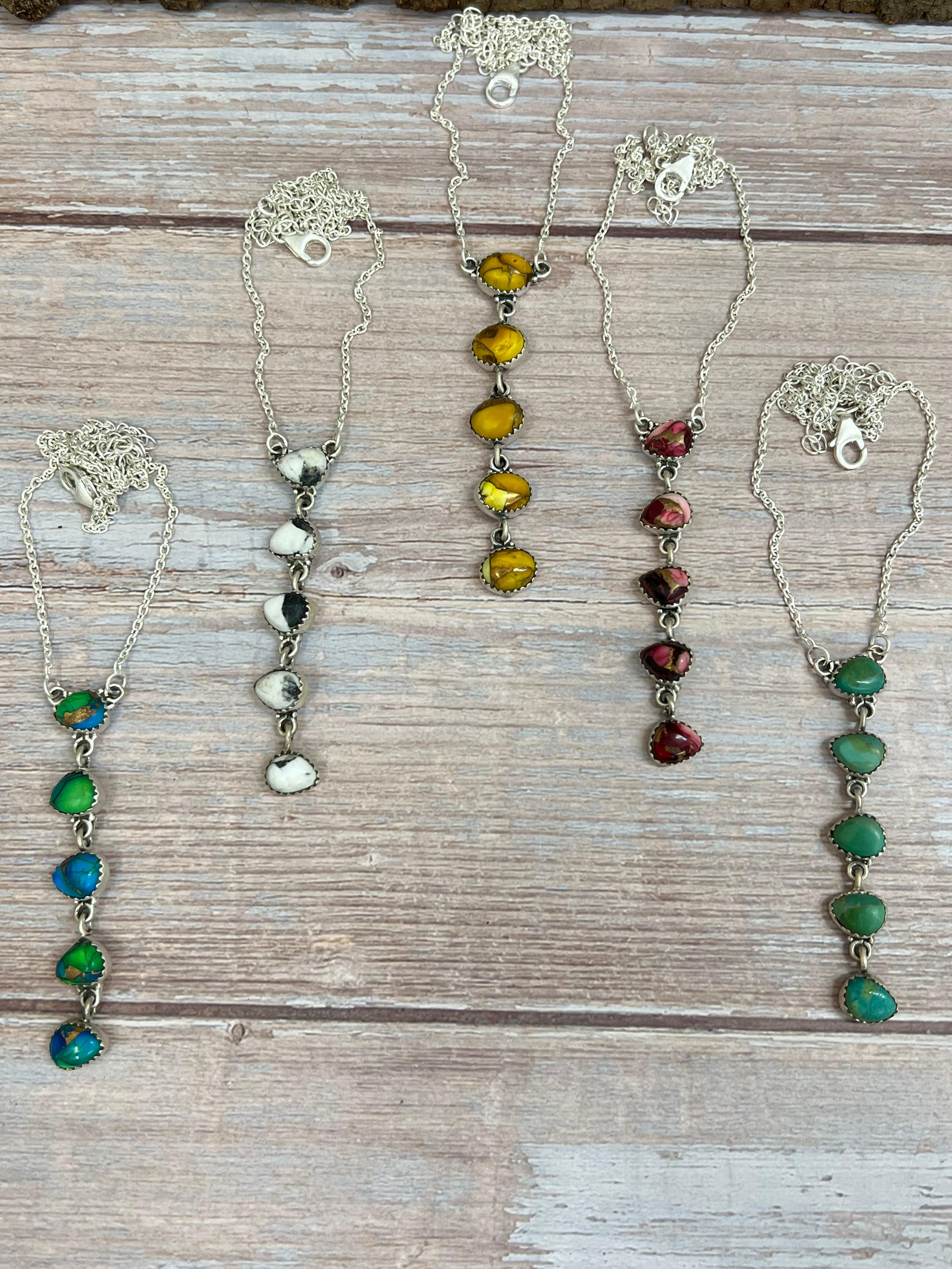 Handmade Sterling Silver Multi Stone Necklace, Signed Nizhoni (7)