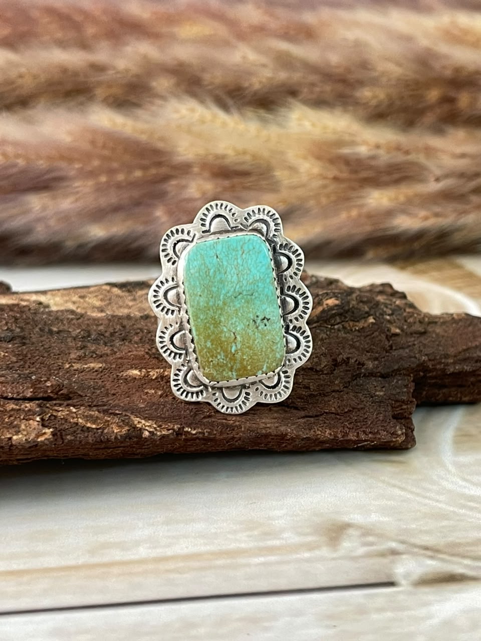 Handmade Sterling Silver Green Kingman Turquoise Adjustable Ring Signed Nizhoni