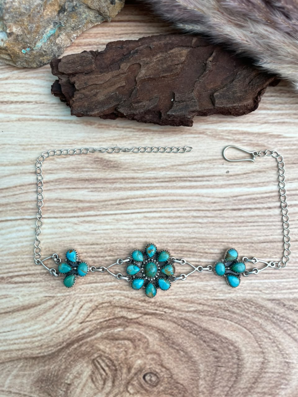 Handmade Sterling Silver Kingman Turquoise Choker Necklace Signed Nizhoni