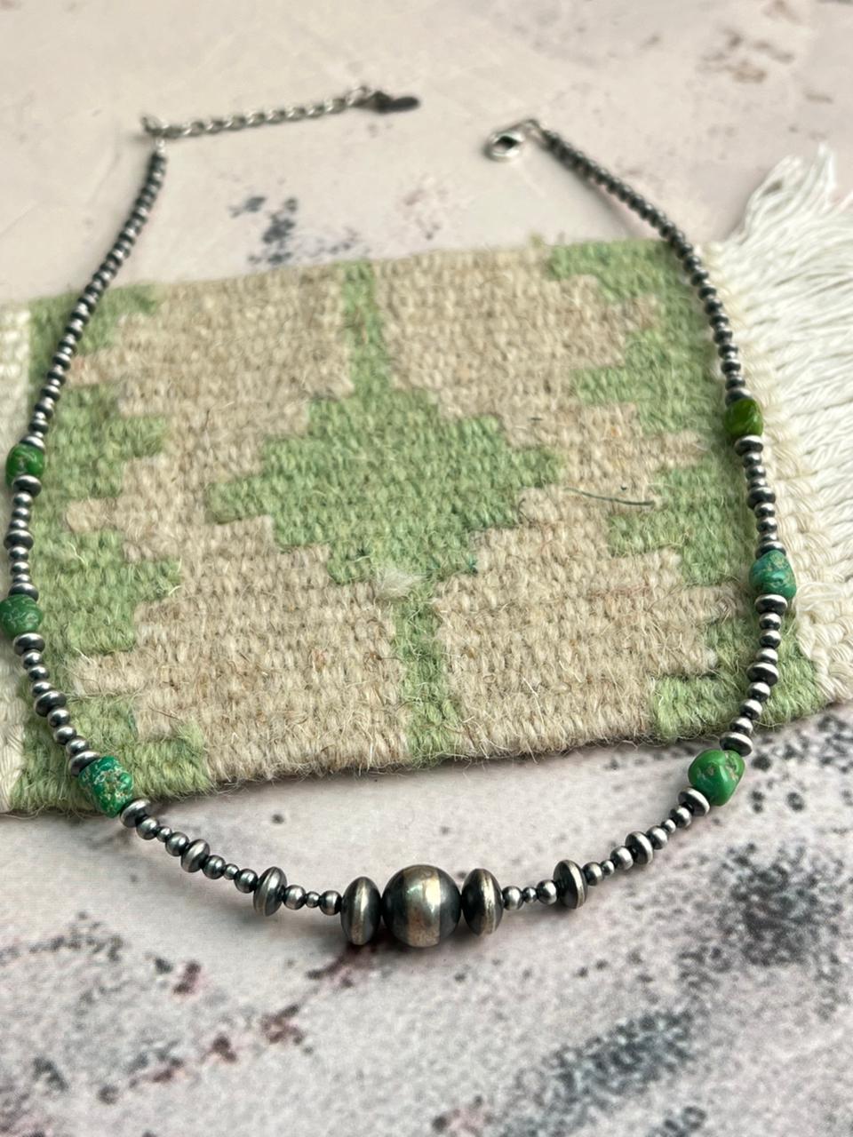 Handmade Sterling Silver Beaded Emerald Valley Necklace