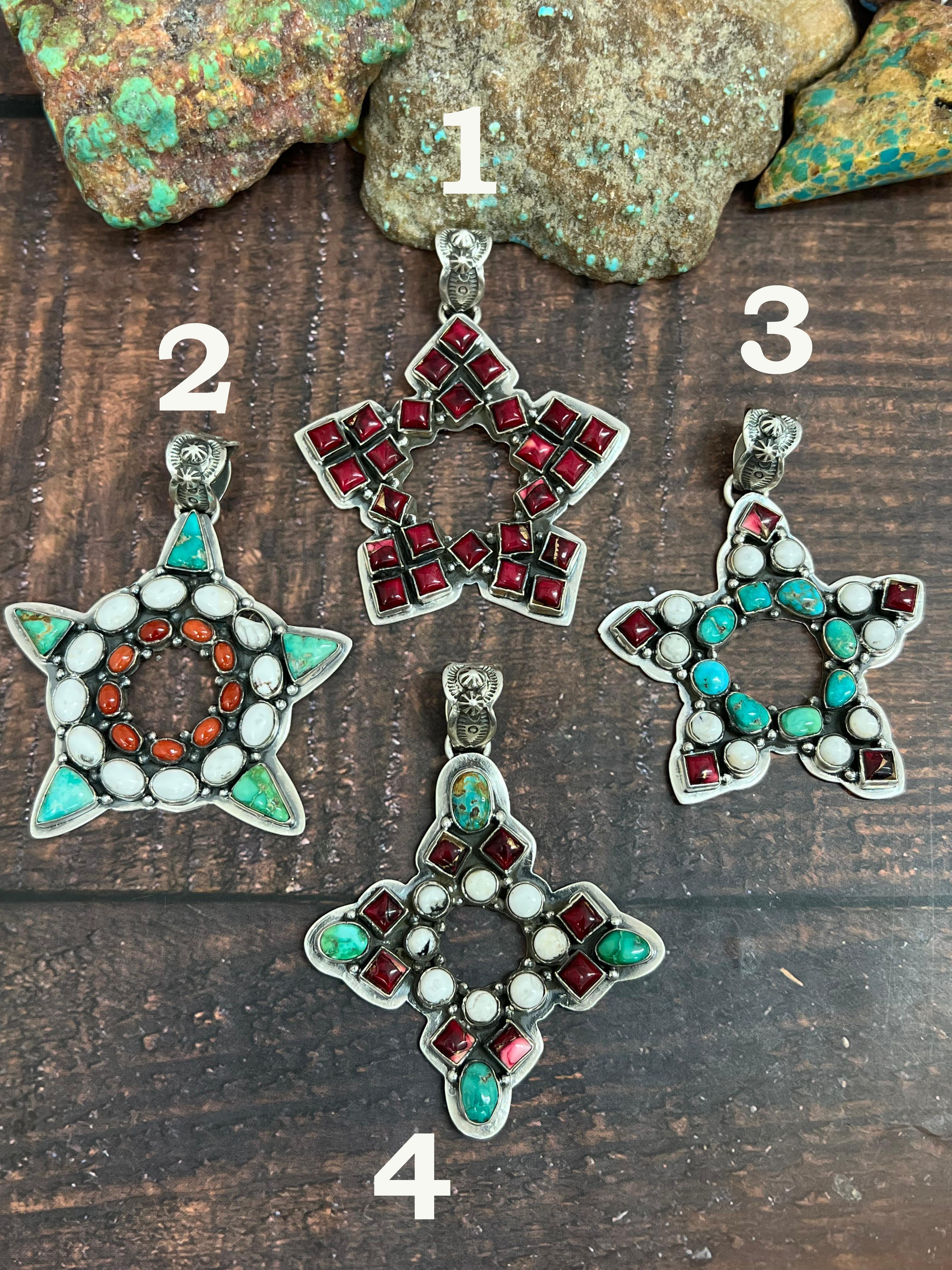 Handmade Sterling Silver Multi Stones Pendant, Signed Nizhoni