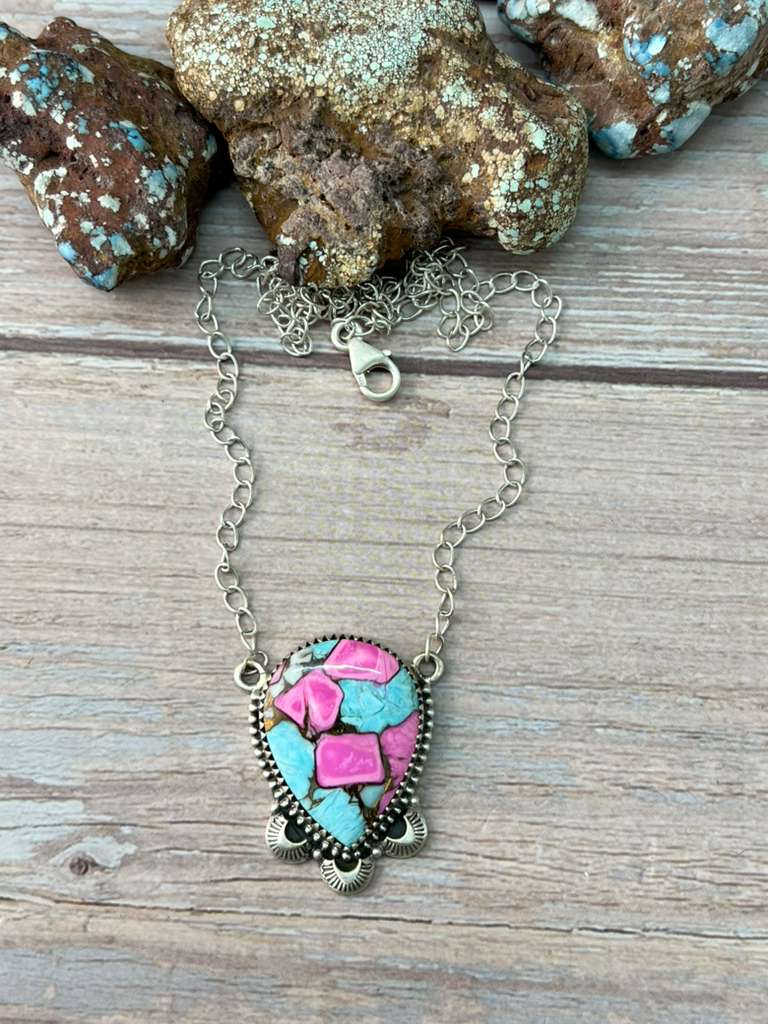 Handmade Sterling Silver Cotton Candy Necklace "Signed Nizhoni"