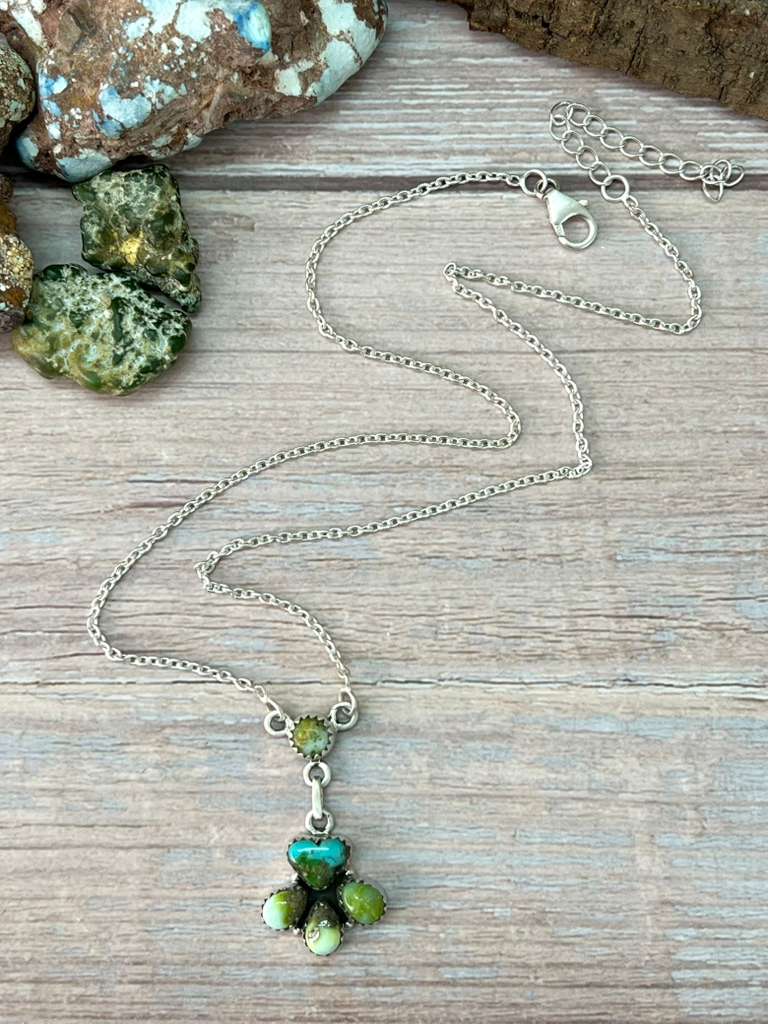 Handmade Sterling Silver Sonoran Mountain Turquoise with Palomino Turquoise Necklace with Signed Nizhoni