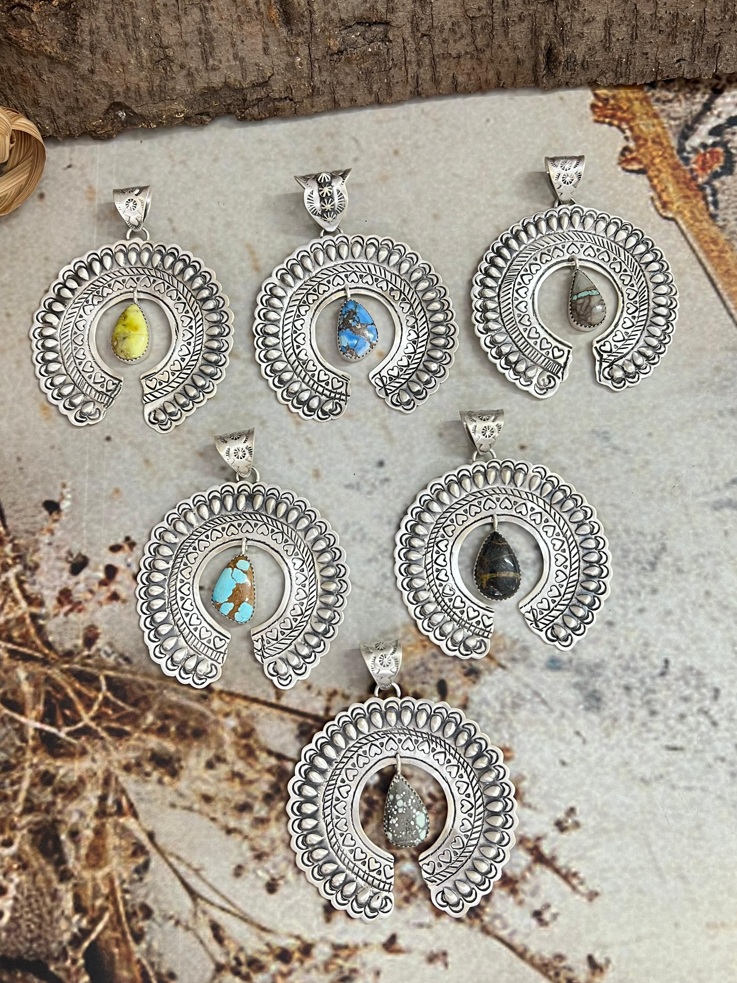 Handmade Sterling Silver Multi Stone Pendant with Signed Nizhoni