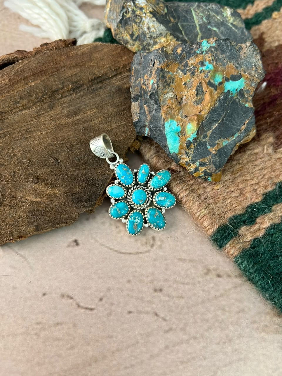 Handmade Sterling Silver White Water Turquoise Pendant Signed Nizhoni (8)