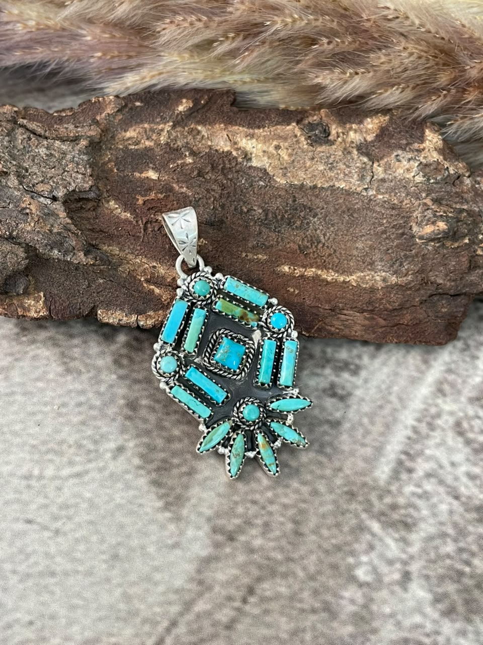 Handmade Sterling Silver Kingman Turquoise Pendant Signed Nizhoni