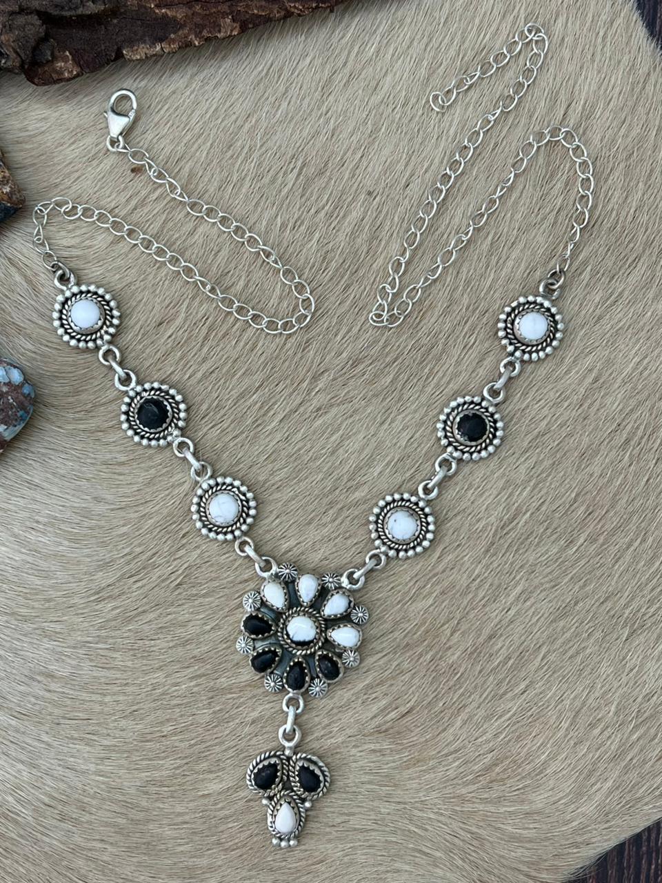 Handmade Sterling Silver White Buffalo Necklace "Signed Nizhoni"