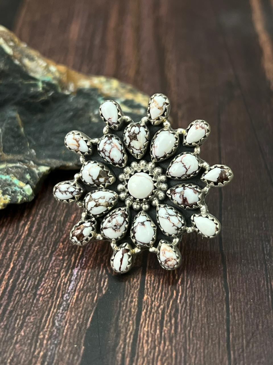 Handmade Sterling Silver Wildhorse Magnesite Adjustable Ring "Singed Nizhoni"