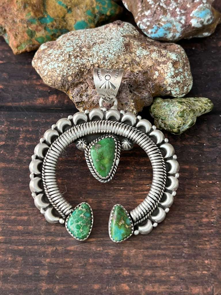 Handmade Sterling Silver Sonoran Mountain Turquoise Naja Pendant "Signed Nizhoni"