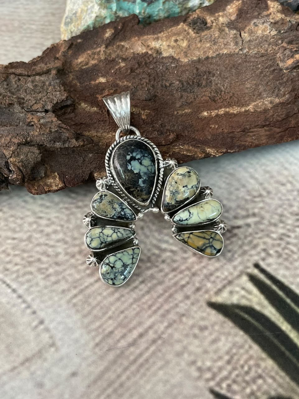 Handmade Sterling Silver Colina Verde Variscite Collection: Naja Pendant Signed Nizhoni