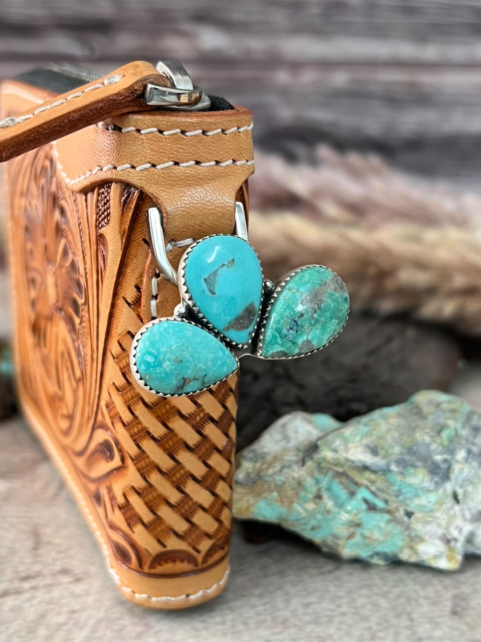 Handmade Sterling Silver Campitos Turquoise Collection: Purse Key Clip Signed Nizhoni