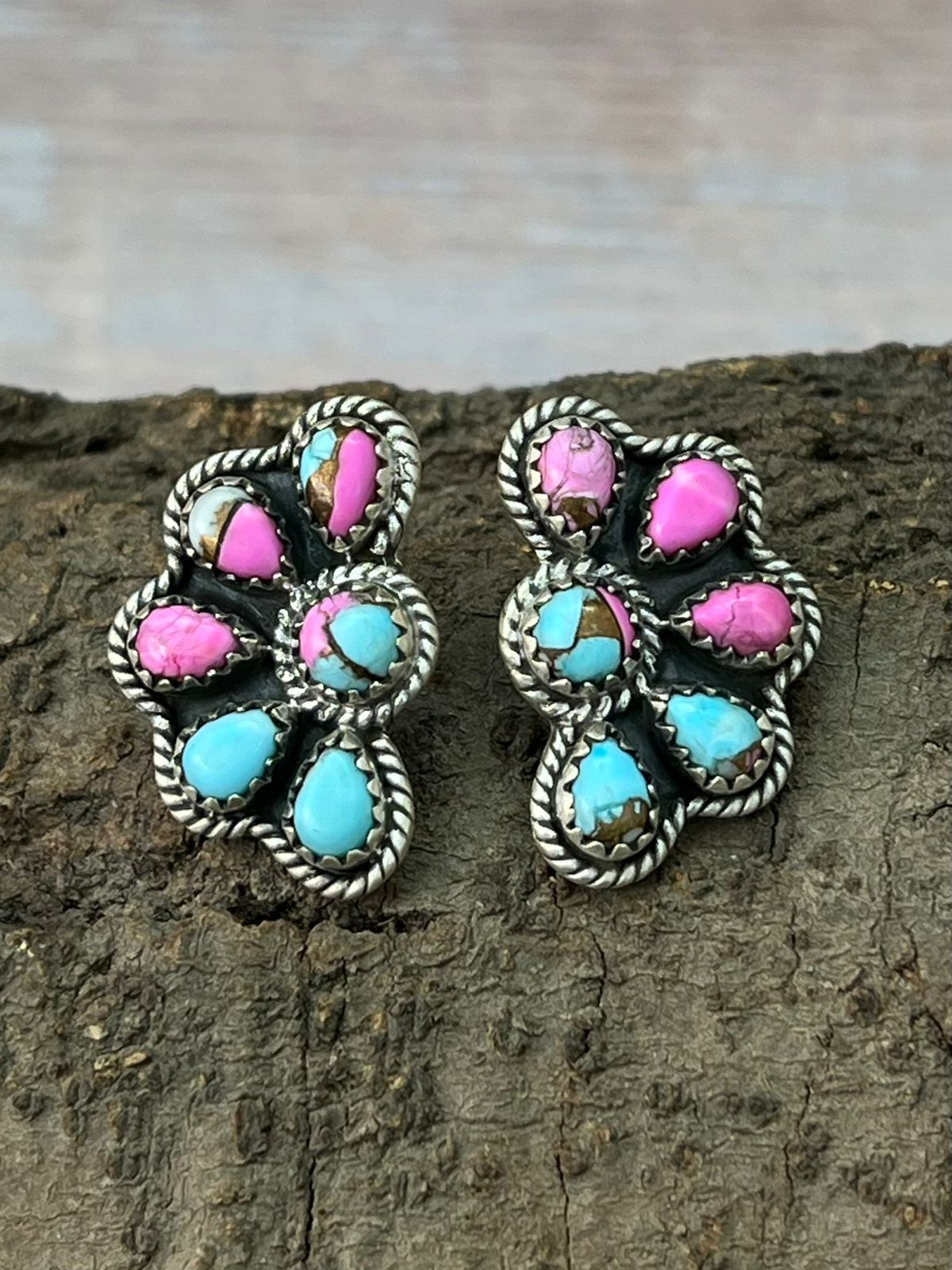 Handmade Sterling Silver Cotton Candy Post Studs Earrings "Signed Nizhoni"