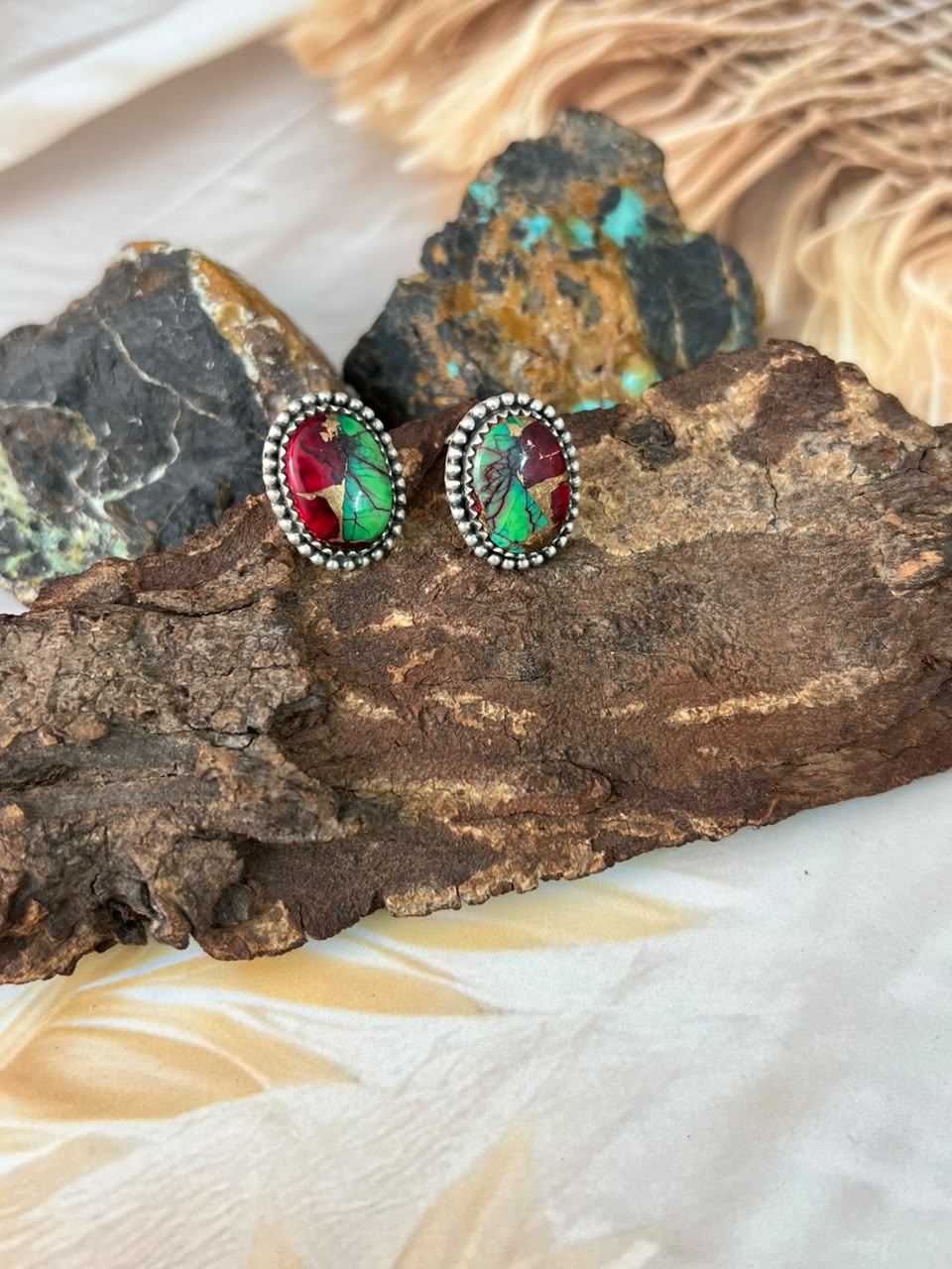 Handmade Sterling Silver Christmas Dahlia Collection: Post Studs Earrings Signed Nizhoni