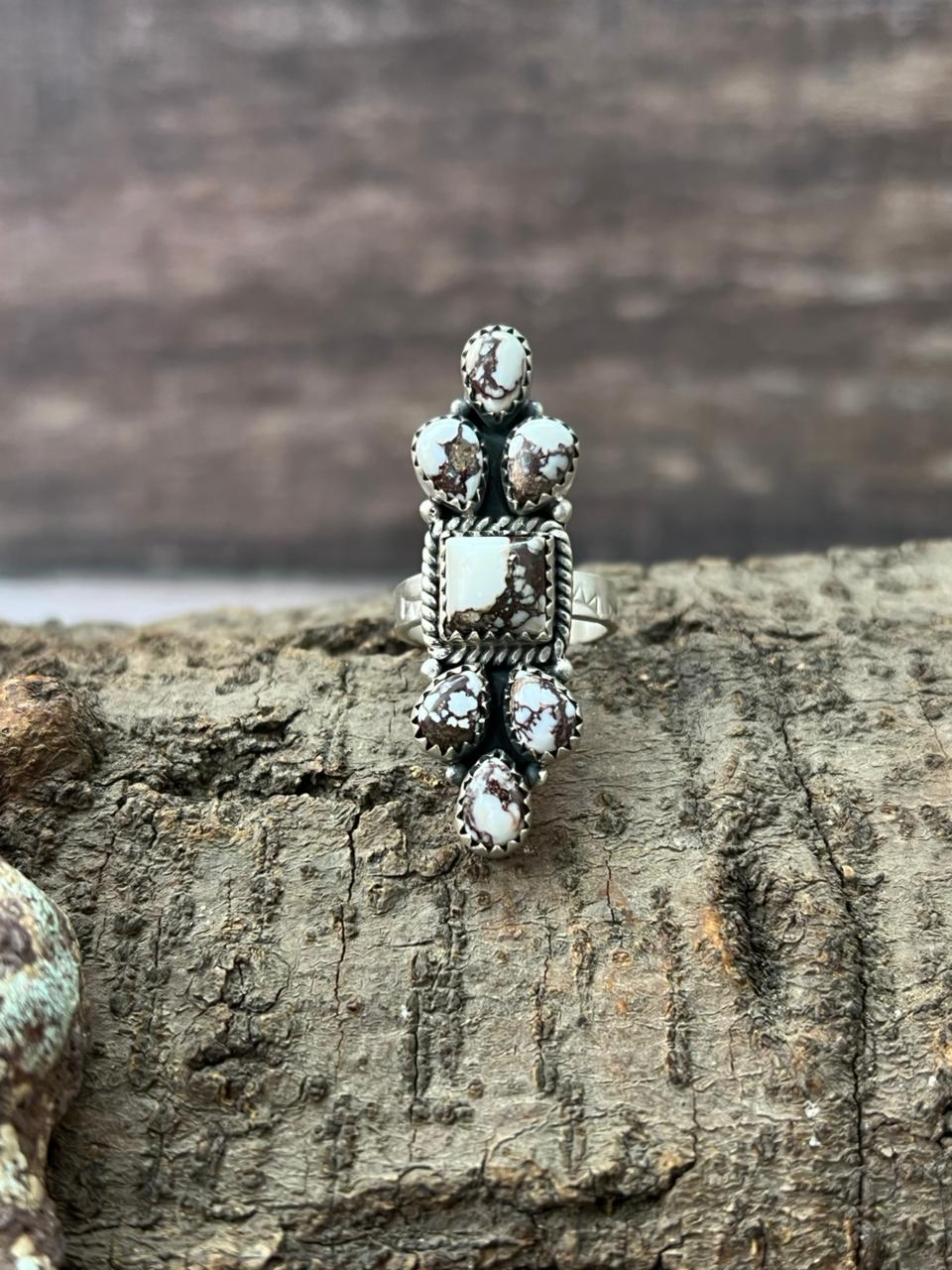 Handmade Sterling Silver Wildhorse Magnesite Adjustable Ring "Signed Nizhoni"