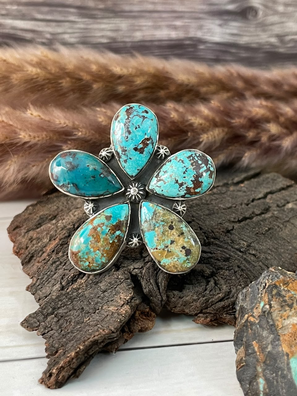 Handmade Sterling Silver Crimson Cowgirl Turquoise Collection: Adjustable Ring Signed Nizhoni