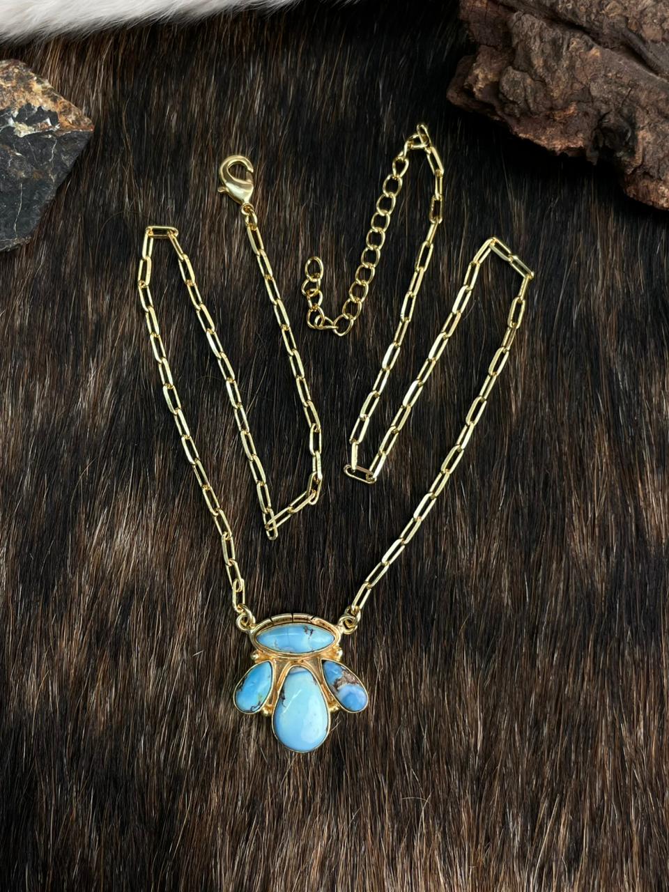 “The Golden Collection” Backroads Handmade Natural Golden Hills Turquoise Gold Plated Necklace
