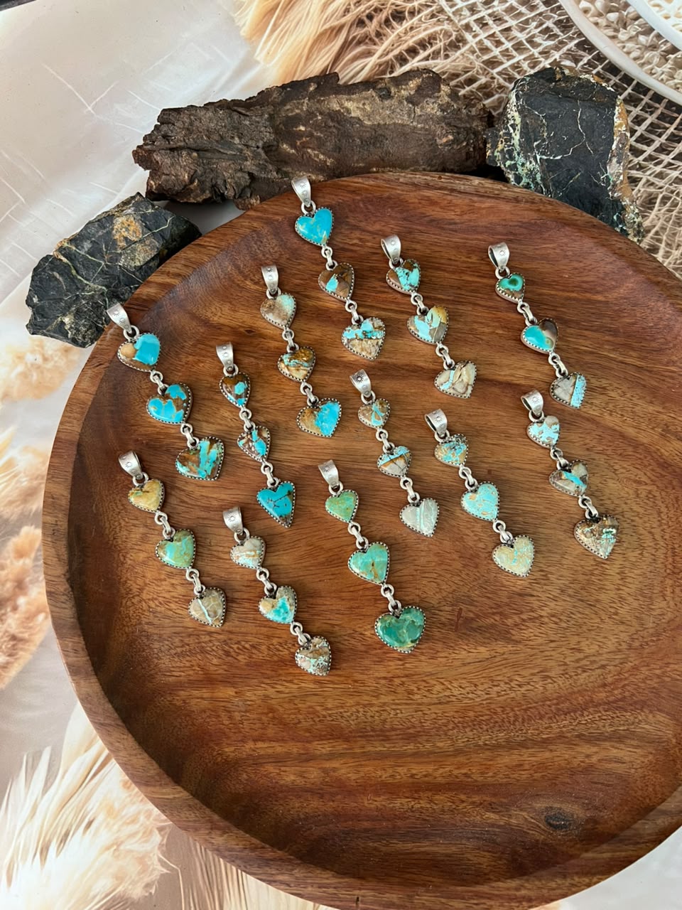 Handmade Sterling Silver Royston Turquoise Heart Pendant Signed Nizhoni