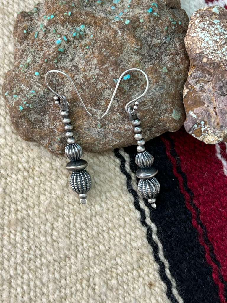 Handmade Sterling Silver Beaded Hook Dangle Earrings