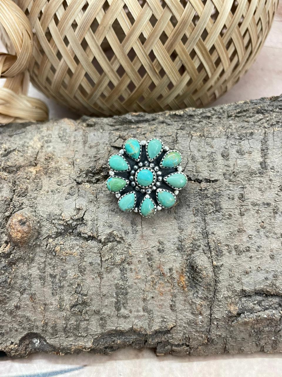 Handmade Sterling Silver Kingman Turquoise Hair Tie with Signed Nizhoni