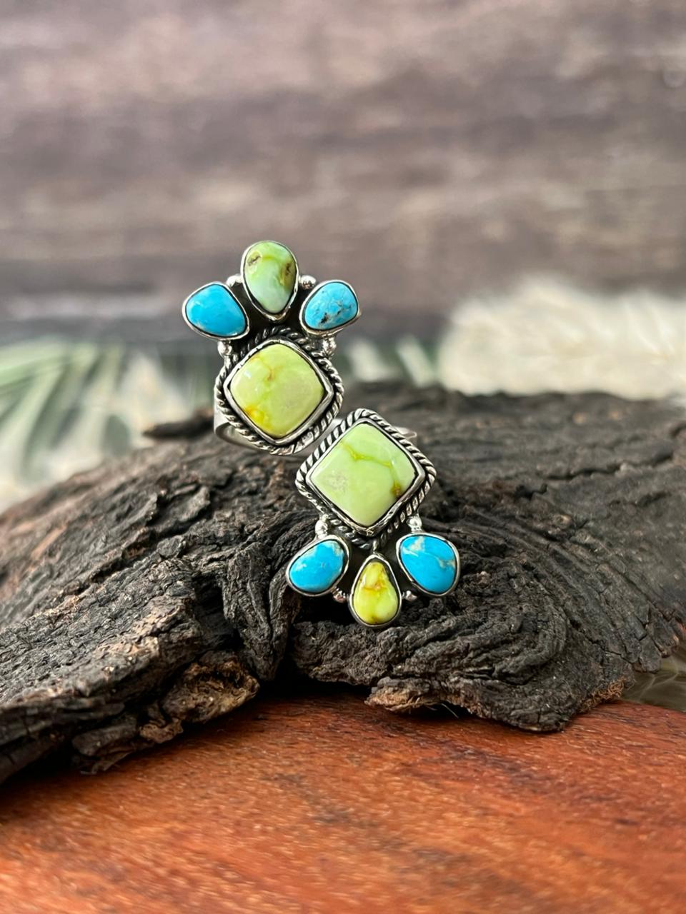 Handmade Sterling Silver White Water with Palomino Turquoise Collection: Adjustable Ring "Signed Nizhoni"
